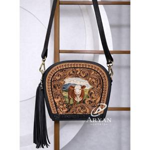 Bolso Bandolera de Cuero Vacuno Estilo Vintage, Hecho a Mano, Estilo Bohemio Gitano, Último Diseño, Color Negro - Product Image 1