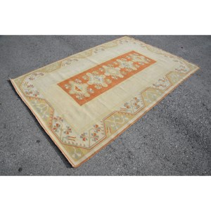 Alfombra de lana turca Vintage Beige y naranja clásica 6,3 X 9.2ft Patchwork Flat Weave Yute Carpet para sala de estar Nuevo producto - Product Image 3