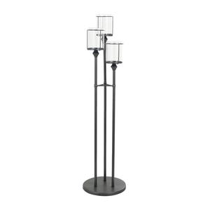 Elegante diseño geométrico piso candelabro decorativo negro Metal y vidrio Hurricane Set - Product Image 3