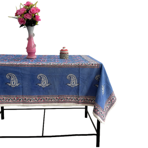 Mantel de Algodón Estampado a Mano con Diseño Floral Azul, Rayas Bohemias, Decoración para Comedor al Mejor Precio - Product Image 1