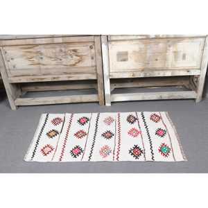 Tapis Kilim turc vintage 1,7x3,37 pi (52x103 cm), tapis oriental en laine blanche - Product Image 2