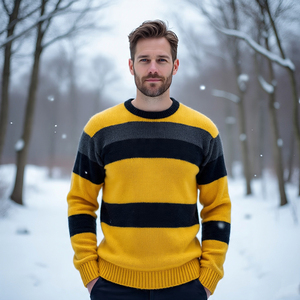 Pull en maille imprimé en fausse fourrure pour hommes Pull en mohair à manches longues et col montant respirant coupe-vent Pull mi-lourd pour hommes - Product Image 4