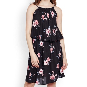 Robes mi-longues plissées en mousseline de soie à imprimé floral, col en V, sans manches, dos nu, style bohème, pour femme, collection automne 2026 - Product Image 1