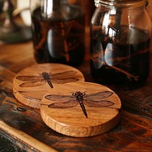 Sous-verre rond en bois d'acacia avec impression ellagtor, impression personnalisée disponible ici - - Product Image 1