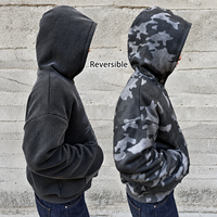 OEM Veste réversible zippée camouflage vintage oversize à épaules tombantes pour homme, et Hoodie court coupe carrée en tricot gaufré camouflage délavé à l'acide pour homme