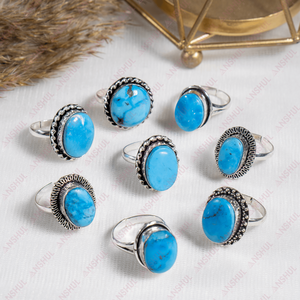 Adjustable Women's <b>Rings</b> Popular Fashion Open Thread Inlaid Blue Colour <b>Turquoise</b> Howlite Snake <b>Rings</b> - Product Image 1