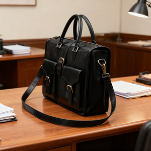 Usine OEM/ODM sac messager en cuir noir pour ordinateur portable mallette diplomate en cuir véritable avec bandoulière réglable - Product Image 3