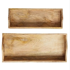 Lot de 2 plateaux de service en bois de manguier à prix bon marché avec poignées pour hôtel et restaurants - Product Image 2