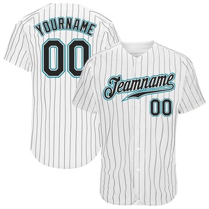 Maillot de baseball personnalisé blanc noir à fines rayures noir-bleu sarcelle authentique - Product Image 1