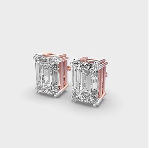 Pendientes de Diamante Cultivado en Laboratorio, Corte Esmeralda, Cuatro Puntas, Dos Tonos, Chapados en Rodio, Oro Blanco/Rosa/Amarillo de 14K, Regalo para Fiesta - Product Image 5
