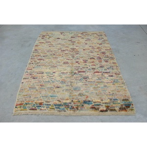 พรมวินเทจสไตล์ตุรกี ขนาด 4.8x6.4 ฟุต พรมสีเหลืองน้ำเงินสไตล์ตะวันตกเฉียงใต้ - Product Image 1