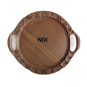 Bandeja de servicio de madera de mango Bandeja de servidor de alimentos de excelente calidad Decoración de mesa de cena de hotel en casa Salver de servicio con asa - Product Image 2