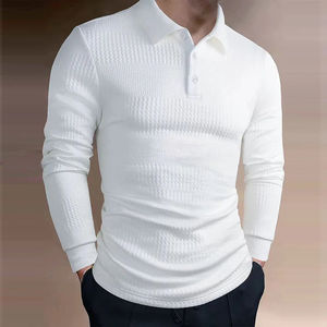 Camiseta Polo para Hombre, de Lujo, Estilo Ejecutivo, Ajustada, de Color Sólido, Informal, con Solapa, Manga Larga - Product Image 1
