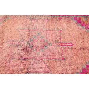 Vintage 2.9x10.8 ft Wool Turkish <b>Runner</b> <b>Rug</b> Pink Ikat Patchwork Design Eco-Friendly Latex Backing - Product Image 5