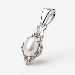 Pendentif en argent sterling plaqué rhodium en gros, style minimaliste, perle d'eau douce, bijoux pour femmes, 6x4 mm - Product Image 2