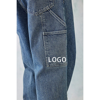 Jeans pour hommes en coton 100% bleu, coupe droite, ample, multi-poches, pantalon de travail, pantalon cargo, vente chaude printemps-automne, logo personnalisé