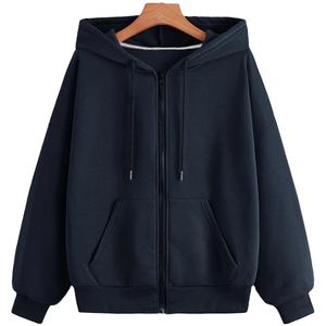 Sudadera con capucha y cordón de lana con cremallera de la mejor calidad para mujer, ropa de calle con patrón sólido para invierno, teñido liso - Product Image 5