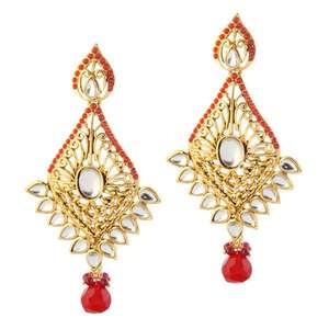 Kriaa Chandelier and <b>Drop</b> <b>Earrings</b> Gold Plated Kundan Dangler for Wedding and Party Featuring Pearls and Diamonds 1305035 - Product Image 1