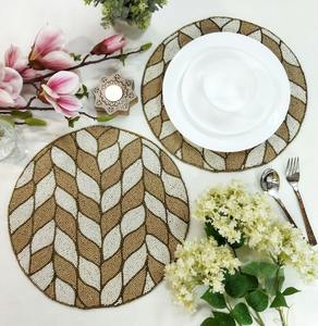 Handmade Green Beaded <b>Placemats</b> Floral Pattern Decorative <b>Table</b> Mats Charger for <b>Dining</b> Centerpiece Decor - Product Image 1