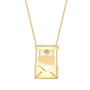 Fashion S925 Sterling Silver Women Jewelry I Love You Pendant Square Envelope Necklace /