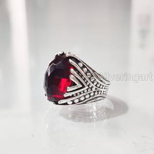 Anillo de Plata de Ley 925 con Granate Rojo Natural, Piedra de Nacimiento de Enero, Todas las Tallas, Joyería Fina Árabe, Recién Llegado - Product Image 2