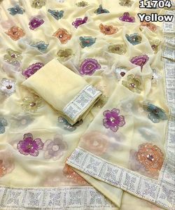 High on Demand Fashionable Top Quality Attractive Ethnic Clothing Chiffon Saree With Blouse With Sequence Work Wholesale <b>Supply</b> - Product Image 6