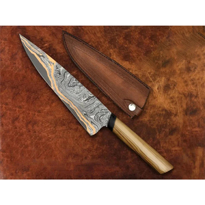 Couteau de cuisine fait main de style japonais lame en acier damas cuivre manche en bois d'olivier pour cadeau d'anniversaire de mariage - Product Image 6