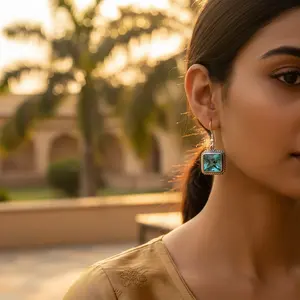 925 Silver Blue Topaz Square <b>Earrings</b> Women's Gold Plated Jewelry for Engagement Wedding Anniversary Party Pear Cut Diamond Main - Product Image 3