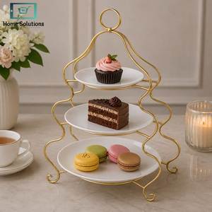 ชั้นวางเหล็ก 3 ชั้นสำหรับจานขนมหวาน ชั้นวางเค้กทรงกลม ที่วางโลหะสำหรับตกแต่งโต๊ะงานแต่งงาน - Product Image 1