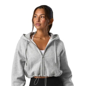 Fashion Women <b>Cropped</b> <b>Zip</b> <b>Up</b> Hoodie in Soft Cotton Blend Fabric Adjustable Drawstring Long Sleeve Casual Hoodies for Bulk Orders - Product Image 1