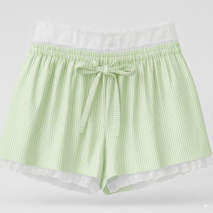 Vêtements de luxe pour femmes, shorts en maille côtelée haute qualité, bordure en dentelle, élastiques, légers, respirants, séchage rapide, pyjama de détente, OEM ODM - Product Image 1