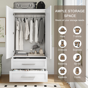 <span class=keywords><strong>Armario</strong></span> de Madera con 2 Cajones, <span class=keywords><strong>Armario</strong></span> para Guardar Ropa con Estantes, Barra para Colgar de Aluminio, Resistente y Independiente - Product Image 4