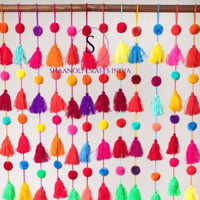 Guirlande de pompons mexicains multicolores faits à la main, attrayante, arc-en-ciel, 5 pieds de long, pour la décoration de fête et de la maison