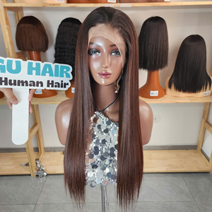Nouvelle perruque en cheveux humains vietnamiens de 24 pouces, fermeture 13x4, lisse et soyeux, densité 180, 100% brun ombré jaune - Product Image 2