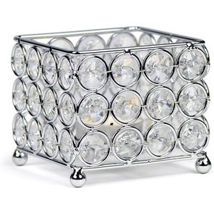 Porte-bougie votif en cristal argenté de qualité supérieure, grande forme carrée, support élégant, parfait pour la décoration de centres de villégiature et de mariages - Product Image 1
