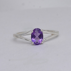 Vente en gros d'anneaux de style bohème en argent sterling 925, pierres précieuses d'améthyste de coupe ovale naturelle, look incroyable, bijoux en vrac Sobiz - Product Image 1