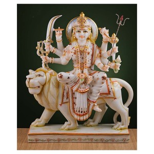 Estatua de la Diosa Vaishno Maa Durga, Pintada a Mano, de Mármol Puro de Makrana, para Adoración - Product Image 1