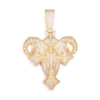 5A CZ Ziegenkopf-Kreuzanhänger-Halskette für Herren, vollständig mit Pavé besetzt, Hip-Hop-Schmuck, sofort lieferbar für Online-Modehändler