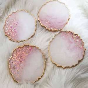 Handmade Wooden Coasters with Crystal Glitter Accents Epoxy Mats Modern Style Durable for Home Kitchen Living Room <b>Gift</b> Sets - Product Image 6