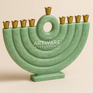 Menorah de resina naranja coral de gran venta con portavelas dorados, candelabro judío moderno hecho a mano, decoración de Hanukkah - Product Image 2