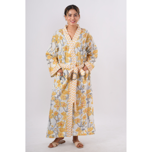 Vente en gros Kimono pour femme Ridhi imprimé en bloc Jaune de maïs crémeux 100% pur coton Robe de bain Kimonos pour dames - Product Image 2
