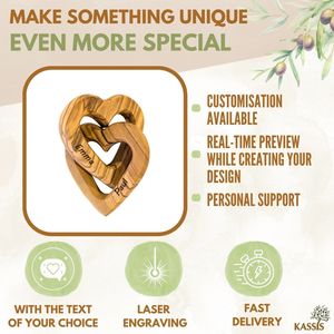 Regalo de Corazones Entrelazados de Madera de Olivo Personalizado para el Día de San Valentín, Aniversario de Bodas, Diseño Moderno Hecho a Mano, 7.5 cm, KASSIS - Product Image 5