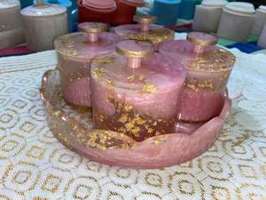 100% ensemble de quatre pots de qualité supérieure et plateau décoratif en résine couleur rose - Product Image 4