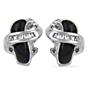 Pendientes de Plata 925 Clásicos Vintage Art Palace con Ónix Negro, Diamantes de Corte Baguette y Diseño Geométrico para Mujer, Uso Diario - Product Image 1