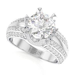Anillo de Compromiso con Diamante de Corte Redondo, Estilo Único, Solitario con Detalles para Mujer - Product Image 1