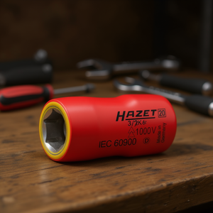 Hazet 6-Point Short Hexagonal Metric Square 3/8'' <b>Socket</b> with Traction Profile and 1000V Protective Insulation - Product Image 3