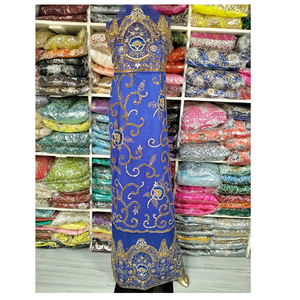 เดรสผ้าไหมสไตล์จอร์จแอฟริกันประดับลูกปัดสีทองพร้อมผ้าโพกศีรษะแฮนด์เมดสำหรับงานแต่งงานในฤดูใบไม้ผลิฤดูร้อนฤดูใบไม้ร่วง - Product Image 1