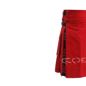 Meilleures ventes, nouveau kilt hybride écossais en coton rouge et tartan Stewart noir, fournisseur de kilt utilitaire pour hommes du Pakistan - Product Image 2