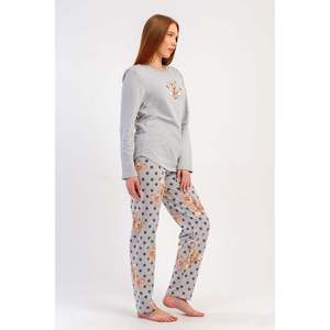 Conjunto de Pijama KADIN 2IPLIK con Cuello Redondo y Manga Larga, Diseño Ovalado - Gris - Gris - Product Image 4