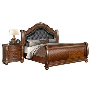 皇家现代柚木可伸展储物卧室家具套装特大床手工雕刻床头板<span class=keywords><strong>2</strong></span>个床头柜 - Product Image 1